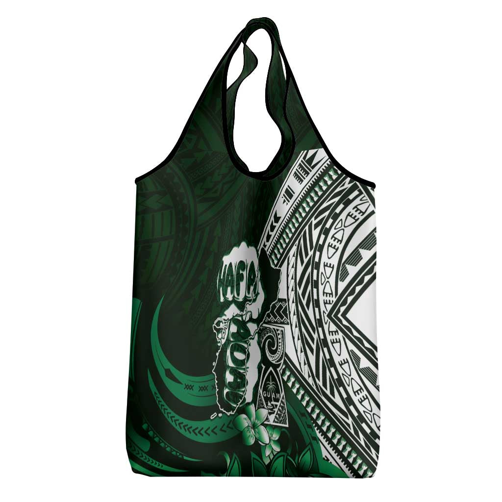 Hafa Adai Guam Discovery Day Grocery Bag Chamorro Latte Stone Hand Green Version