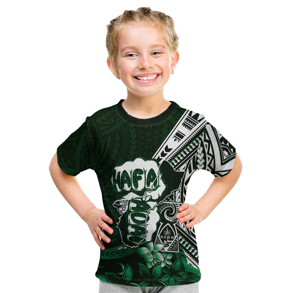 Hafa Adai Guam Discovery Day Kid T Shirt Chamorro Latte Stone Hand Green Version LT14 Green - Polynesian Pride