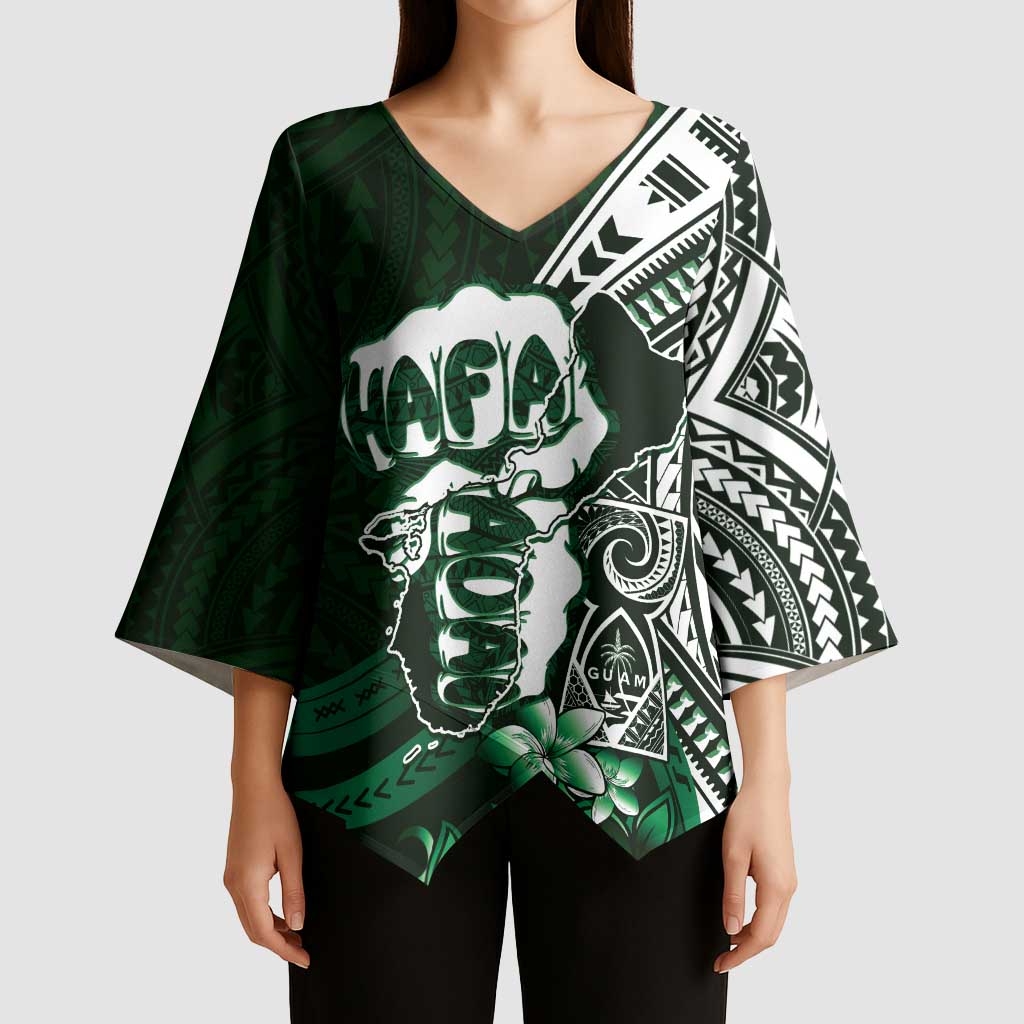 Hafa Adai Guam Discovery Day Kimono Sleeve Blouse Chamorro Latte Stone Hand Green Version
