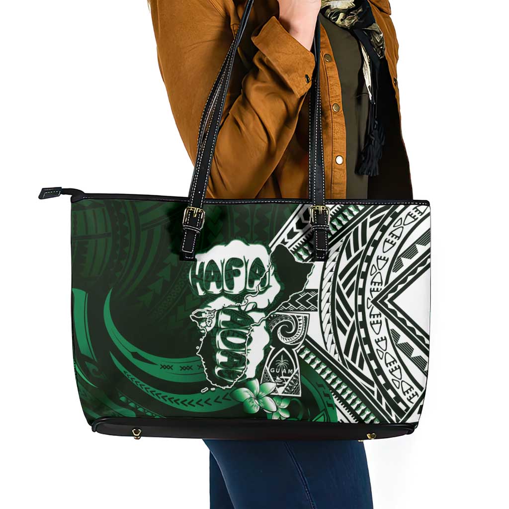Hafa Adai Guam Discovery Day Leather Tote Bag Chamorro Latte Stone Hand Green Version