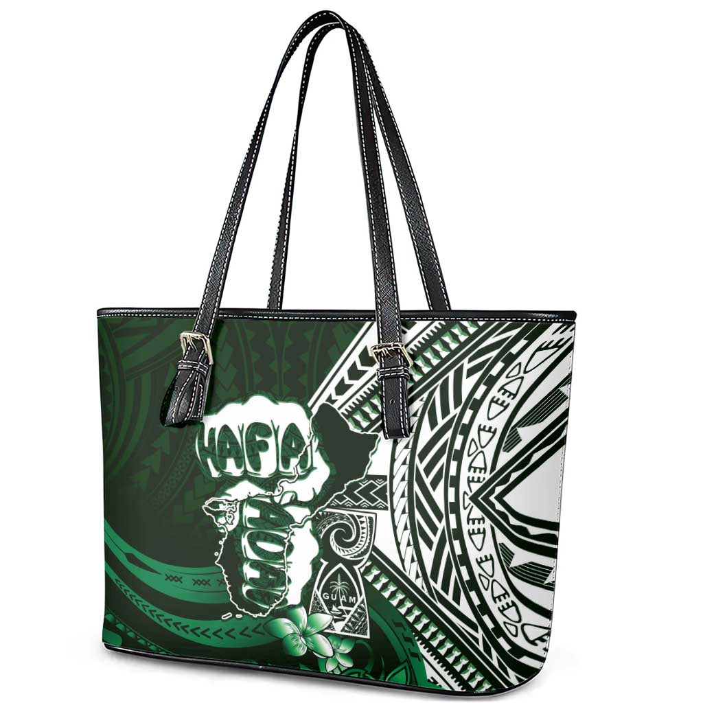 Hafa Adai Guam Discovery Day Leather Tote Bag Chamorro Latte Stone Hand Green Version