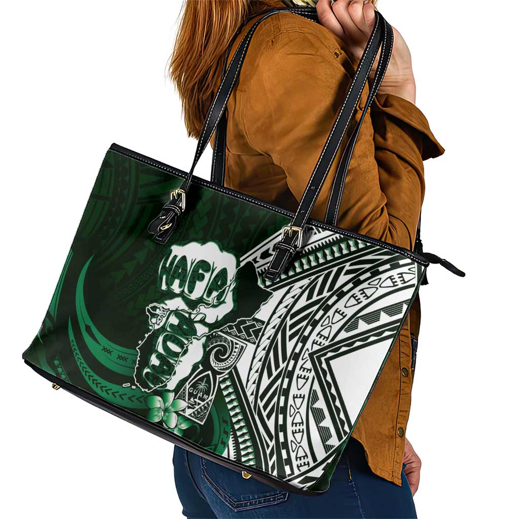 Hafa Adai Guam Discovery Day Leather Tote Bag Chamorro Latte Stone Hand Green Version