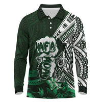 Hafa Adai Guam Discovery Day Long Sleeve Polo Shirt Chamorro Latte Stone Hand Green Version LT14 Green - Polynesian Pride