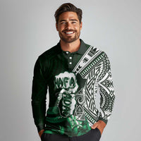 Hafa Adai Guam Discovery Day Long Sleeve Polo Shirt Chamorro Latte Stone Hand Green Version LT14 - Polynesian Pride