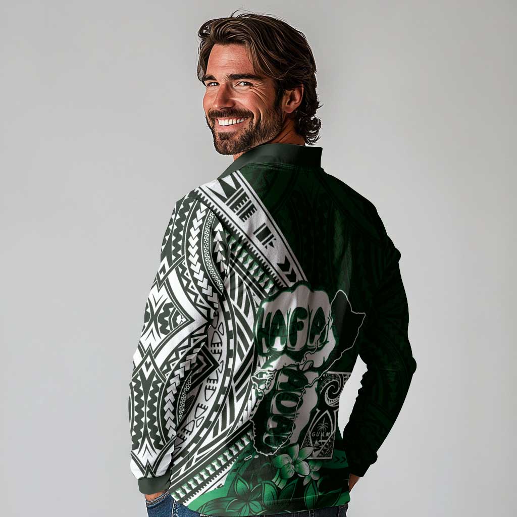 Hafa Adai Guam Discovery Day Long Sleeve Polo Shirt Chamorro Latte Stone Hand Green Version LT14 - Polynesian Pride