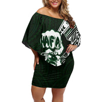 Hafa Adai Guam Discovery Day Off Shoulder Short Dress Chamorro Latte Stone Hand Green Version LT14 Women Green - Polynesian Pride
