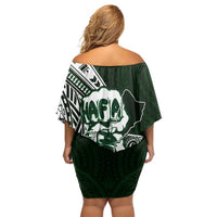 Hafa Adai Guam Discovery Day Off Shoulder Short Dress Chamorro Latte Stone Hand Green Version LT14 - Polynesian Pride
