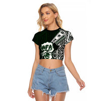 Hafa Adai Guam Discovery Day Raglan Cropped T Shirt Chamorro Latte Stone Hand Green Version LT14 Female Green - Polynesian Pride
