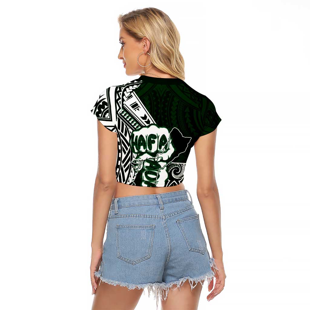 Hafa Adai Guam Discovery Day Raglan Cropped T Shirt Chamorro Latte Stone Hand Green Version LT14 - Polynesian Pride