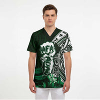 Hafa Adai Guam Discovery Day Scrub Top Chamorro Latte Stone Hand Green Version