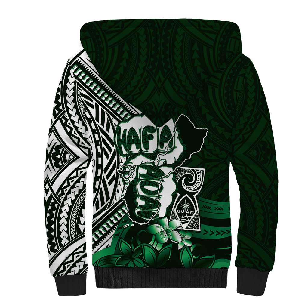 Hafa Adai Guam Discovery Day Sherpa Hoodie Chamorro Latte Stone Hand Green Version LT14 - Polynesian Pride