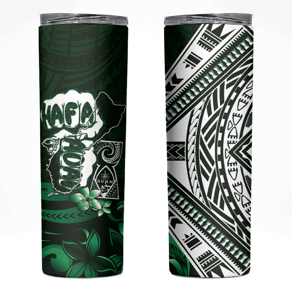 Hafa Adai Guam Discovery Day Skinny Tumbler Chamorro Latte Stone Hand Green Version