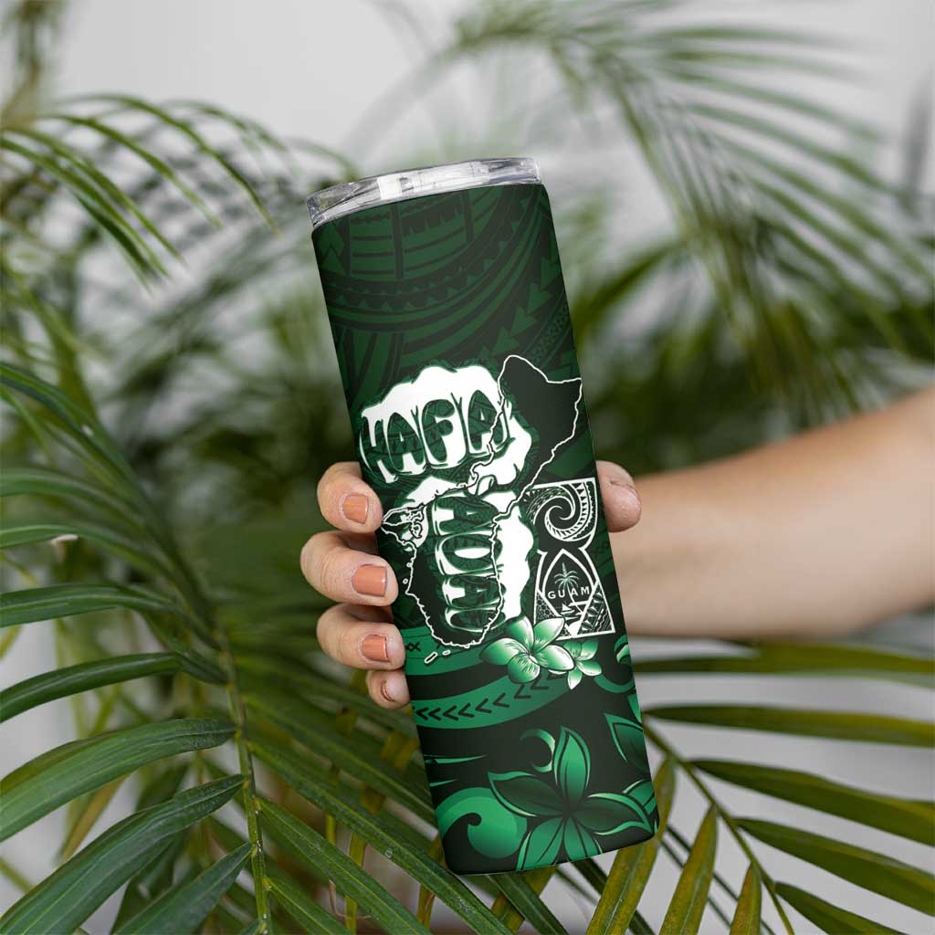 Hafa Adai Guam Discovery Day Skinny Tumbler Chamorro Latte Stone Hand Green Version
