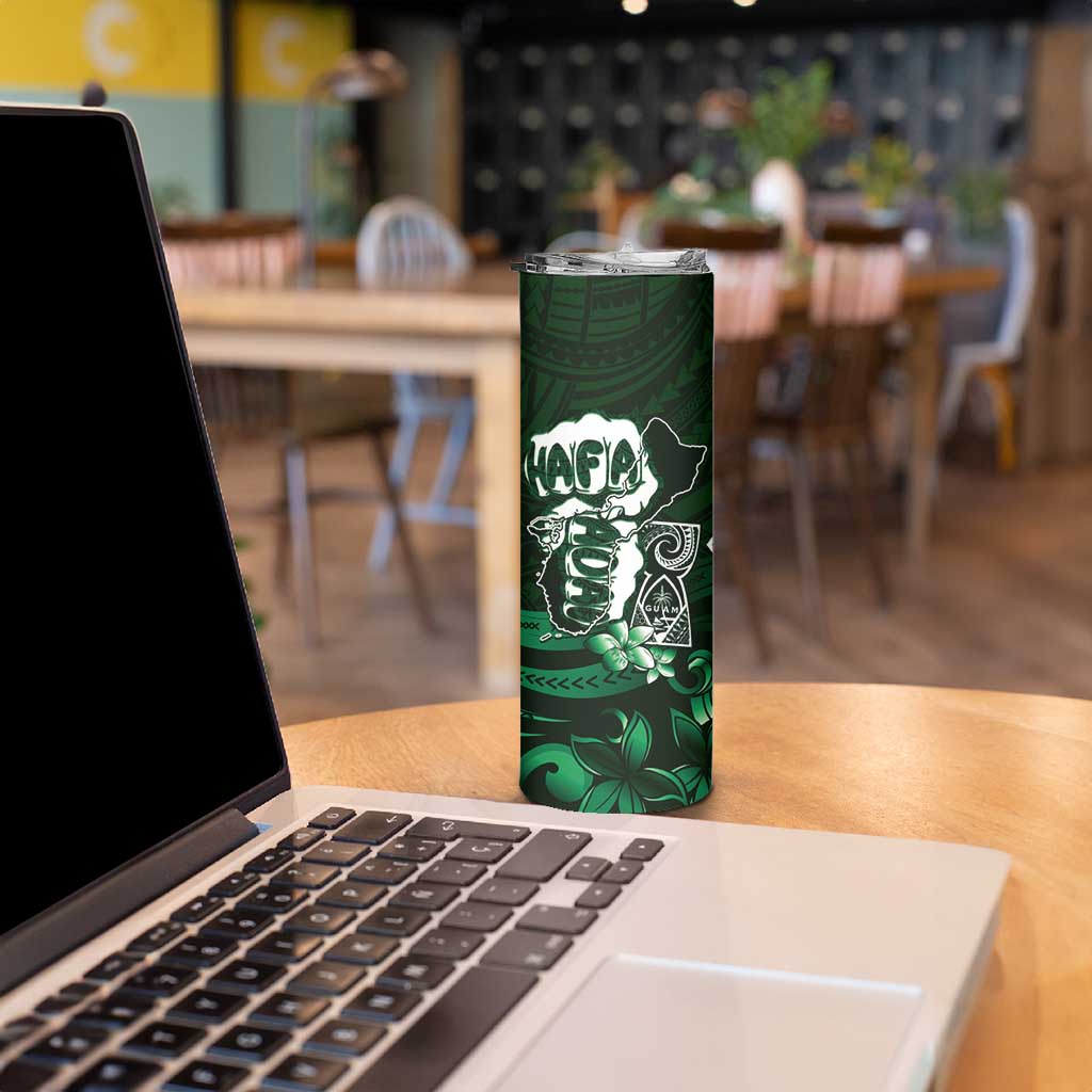 Hafa Adai Guam Discovery Day Skinny Tumbler Chamorro Latte Stone Hand Green Version