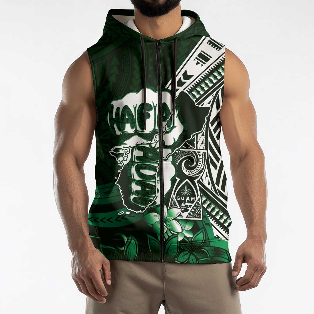 Hafa Adai Guam Discovery Day Sleeveless Zip Hoodie Chamorro Latte Stone Hand Green Version