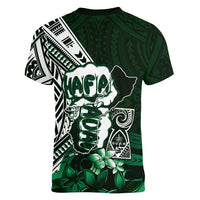 Hafa Adai Guam Discovery Day Women V-Neck T-Shirt Chamorro Latte Stone Hand Green Version