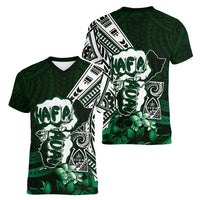 Hafa Adai Guam Discovery Day Women V-Neck T-Shirt Chamorro Latte Stone Hand Green Version