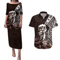 Hafa Adai Guam Discovery Day Couples Matching Puletasi and Hawaiian Shirt Chamorro Latte Stone Hand Brown Version LT14 Brown - Polynesian Pride