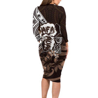 Hafa Adai Guam Discovery Day Family Matching Long Sleeve Bodycon Dress and Hawaiian Shirt Chamorro Latte Stone Hand Brown Version
