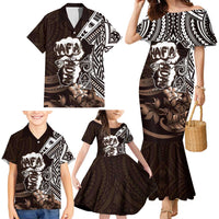 Hafa Adai Guam Discovery Day Family Matching Mermaid Dress and Hawaiian Shirt Chamorro Latte Stone Hand Brown Version