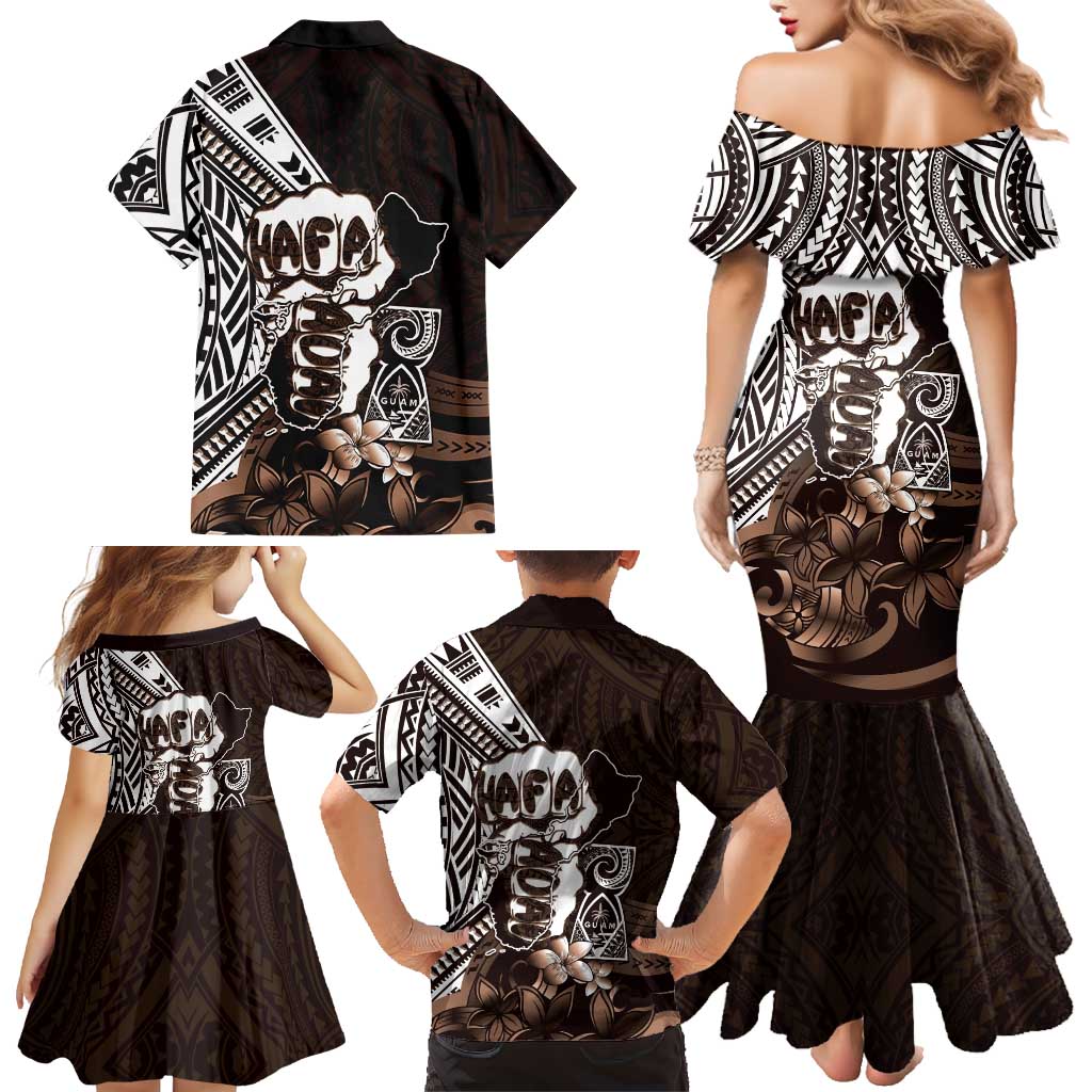 Hafa Adai Guam Discovery Day Family Matching Mermaid Dress and Hawaiian Shirt Chamorro Latte Stone Hand Brown Version