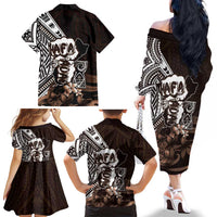 Hafa Adai Guam Discovery Day Family Matching Off The Shoulder Long Sleeve Dress and Hawaiian Shirt Chamorro Latte Stone Hand Brown Version