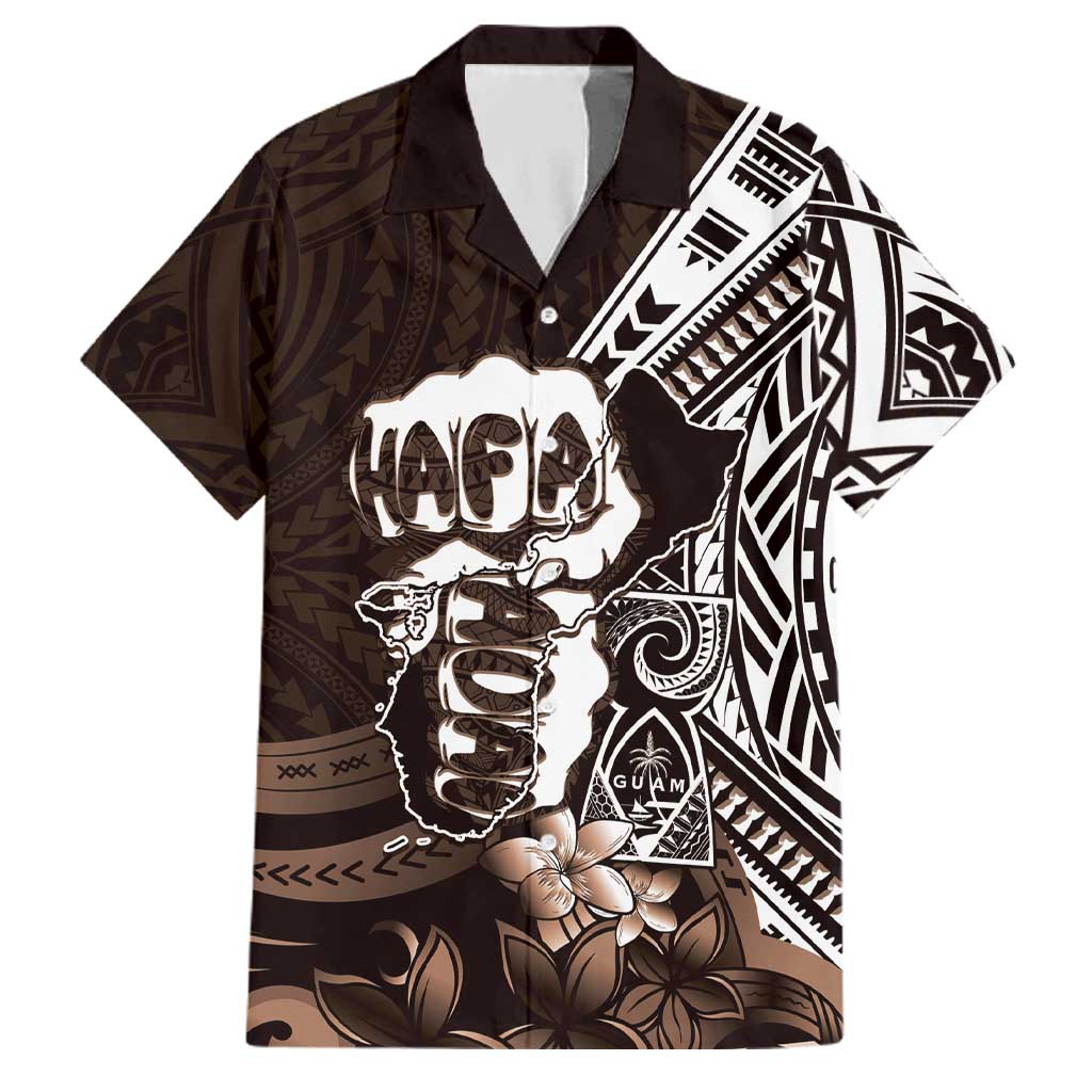 Hafa Adai Guam Discovery Day Family Matching Off The Shoulder Long Sleeve Dress and Hawaiian Shirt Chamorro Latte Stone Hand Brown Version