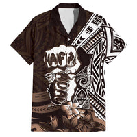 Hafa Adai Guam Discovery Day Family Matching Off The Shoulder Long Sleeve Dress and Hawaiian Shirt Chamorro Latte Stone Hand Brown Version