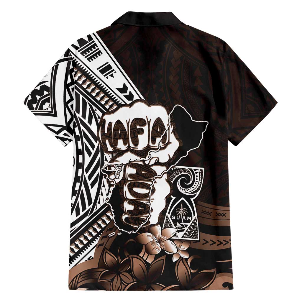 Hafa Adai Guam Discovery Day Family Matching Off The Shoulder Long Sleeve Dress and Hawaiian Shirt Chamorro Latte Stone Hand Brown Version