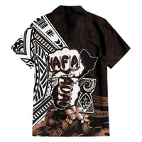 Hafa Adai Guam Discovery Day Family Matching Off Shoulder Maxi Dress and Hawaiian Shirt Chamorro Latte Stone Hand Brown Version