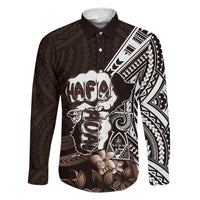 Hafa Adai Guam Discovery Day Family Matching Off Shoulder Maxi Dress and Hawaiian Shirt Chamorro Latte Stone Hand Brown Version