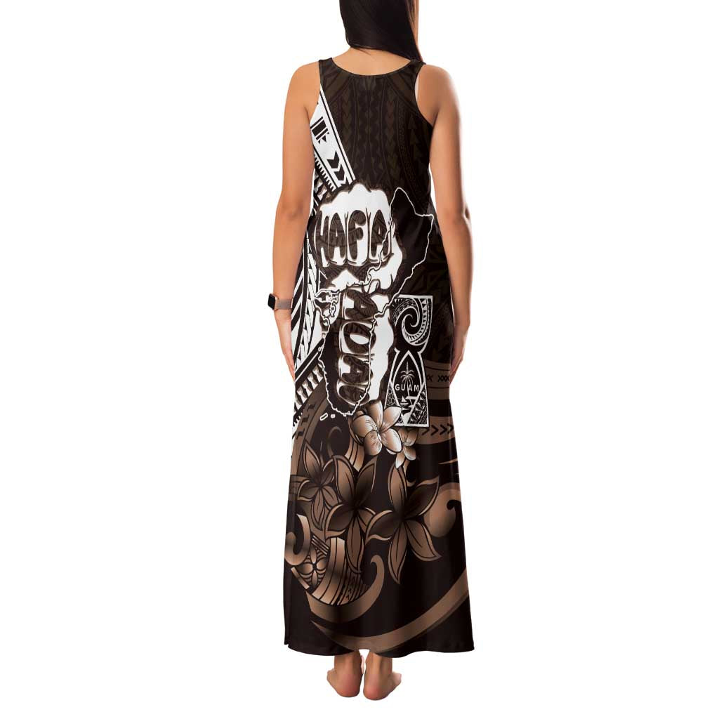 Hafa Adai Guam Discovery Day Family Matching Tank Maxi Dress and Hawaiian Shirt Chamorro Latte Stone Hand Brown Version