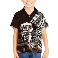 Hafa Adai Guam Discovery Day Kid Hawaiian Shirt Chamorro Latte Stone Hand Brown Version LT14 Kid Brown - Polynesian Pride