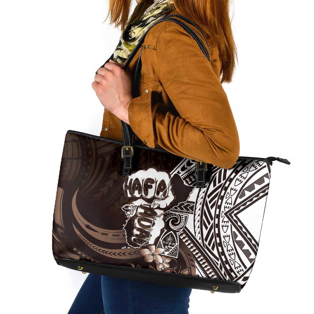 Hafa Adai Guam Discovery Day Leather Tote Bag Chamorro Latte Stone Hand Brown Version