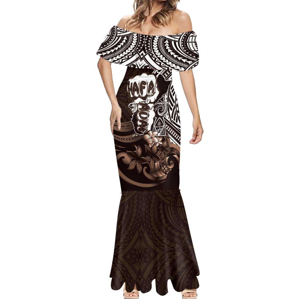 Hafa Adai Guam Discovery Day Mermaid Dress Chamorro Latte Stone Hand Brown Version LT14 - Polynesian Pride