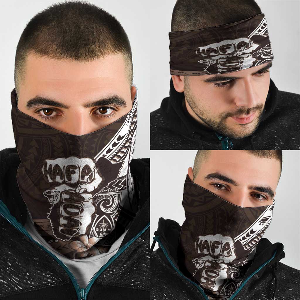 Hafa Adai Guam Discovery Day Neck Gaiter Chamorro Latte Stone Hand Brown Version
