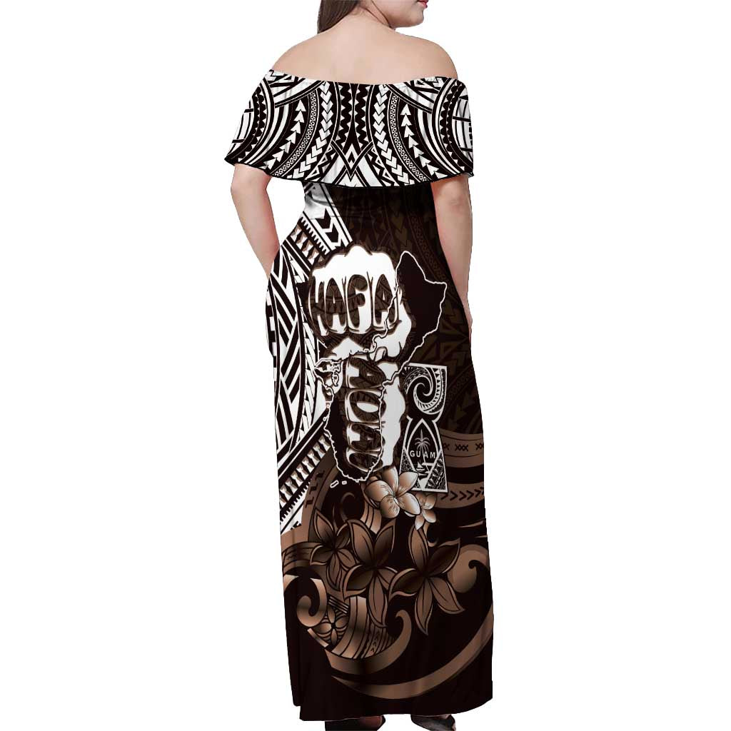 Hafa Adai Guam Discovery Day Off Shoulder Maxi Dress Chamorro Latte Stone Hand Brown Version