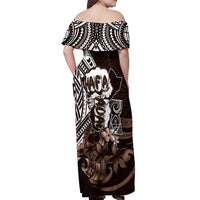 Hafa Adai Guam Discovery Day Off Shoulder Maxi Dress Chamorro Latte Stone Hand Brown Version