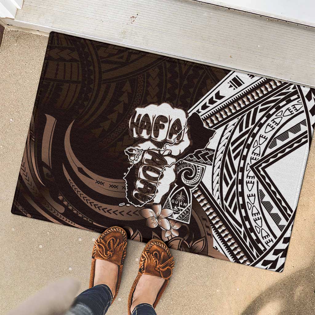 Hafa Adai Guam Discovery Day Rubber Doormat Chamorro Latte Stone Hand Brown Version