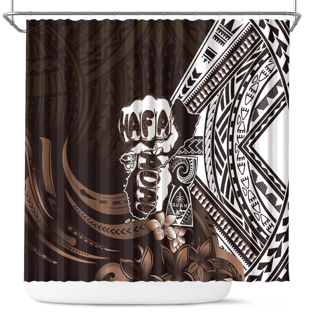 Hafa Adai Guam Discovery Day Shower Curtain Chamorro Latte Stone Hand Brown Version