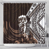 Hafa Adai Guam Discovery Day Shower Curtain Chamorro Latte Stone Hand Brown Version