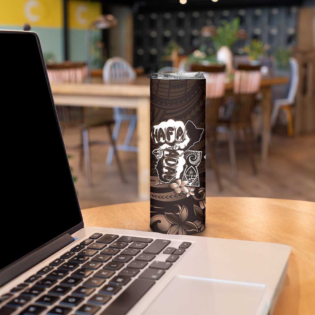 Hafa Adai Guam Discovery Day Skinny Tumbler Chamorro Latte Stone Hand Brown Version