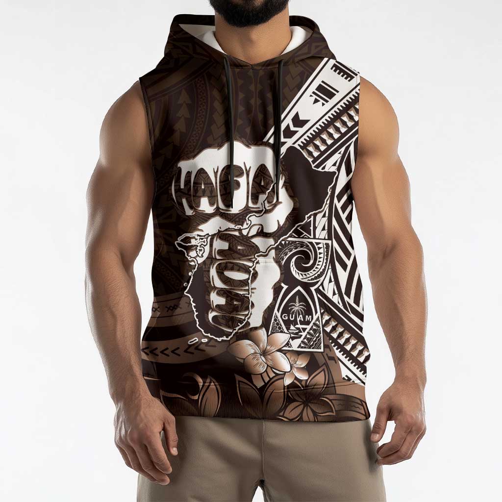 Hafa Adai Guam Discovery Day Sleeveless Hoodie Chamorro Latte Stone Hand Brown Version LT14 - Polynesian Pride