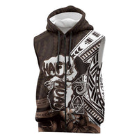 Hafa Adai Guam Discovery Day Sleeveless Zip Hoodie Chamorro Latte Stone Hand Brown Version LT14 Brown - Polynesian Pride