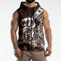Hafa Adai Guam Discovery Day Sleeveless Zip Hoodie Chamorro Latte Stone Hand Brown Version LT14 - Polynesian Pride