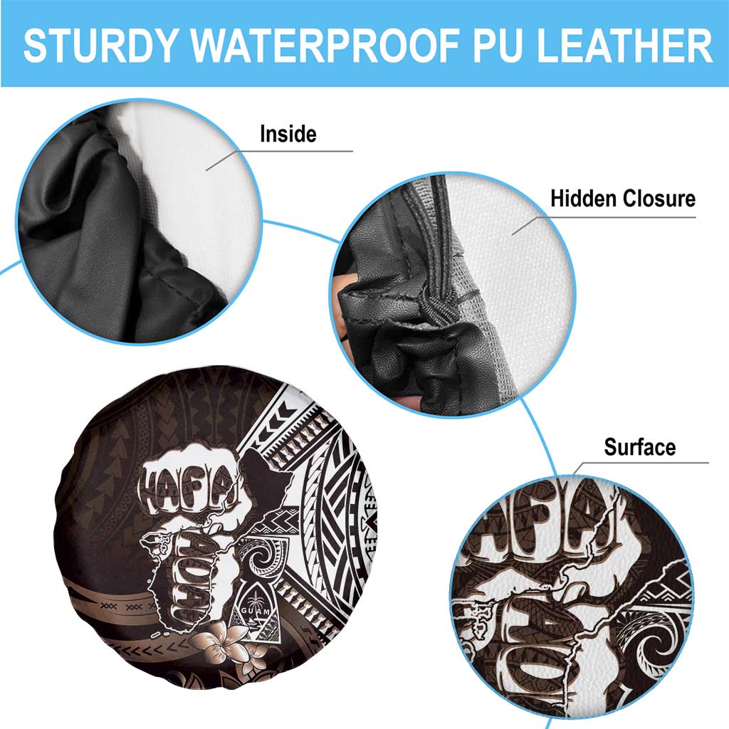 Hafa Adai Guam Discovery Day Spare Tire Cover Chamorro Latte Stone Hand Brown Version