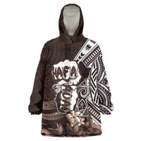 Hafa Adai Guam Discovery Day Wearable Blanket Hoodie Chamorro Latte Stone Hand Brown Version LT14 One Size Brown - Polynesian Pride