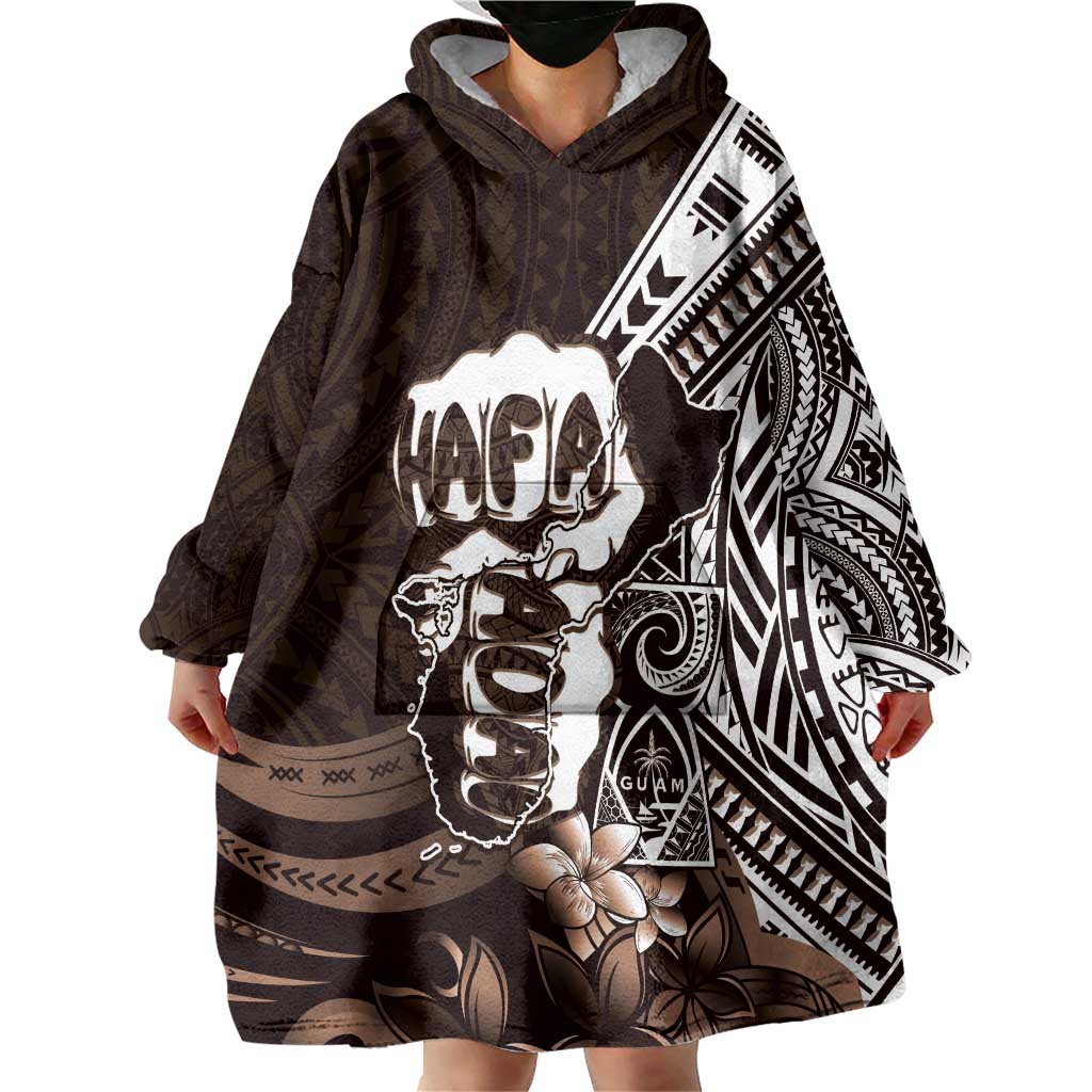 Hafa Adai Guam Discovery Day Wearable Blanket Hoodie Chamorro Latte Stone Hand Brown Version LT14 - Polynesian Pride