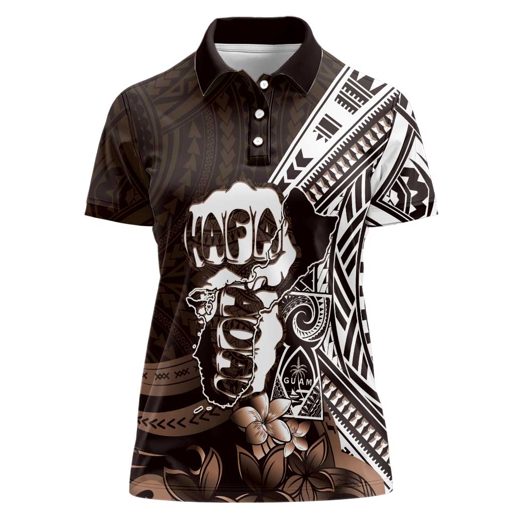 Hafa Adai Guam Discovery Day Women Polo Shirt Chamorro Latte Stone Hand Brown Version
