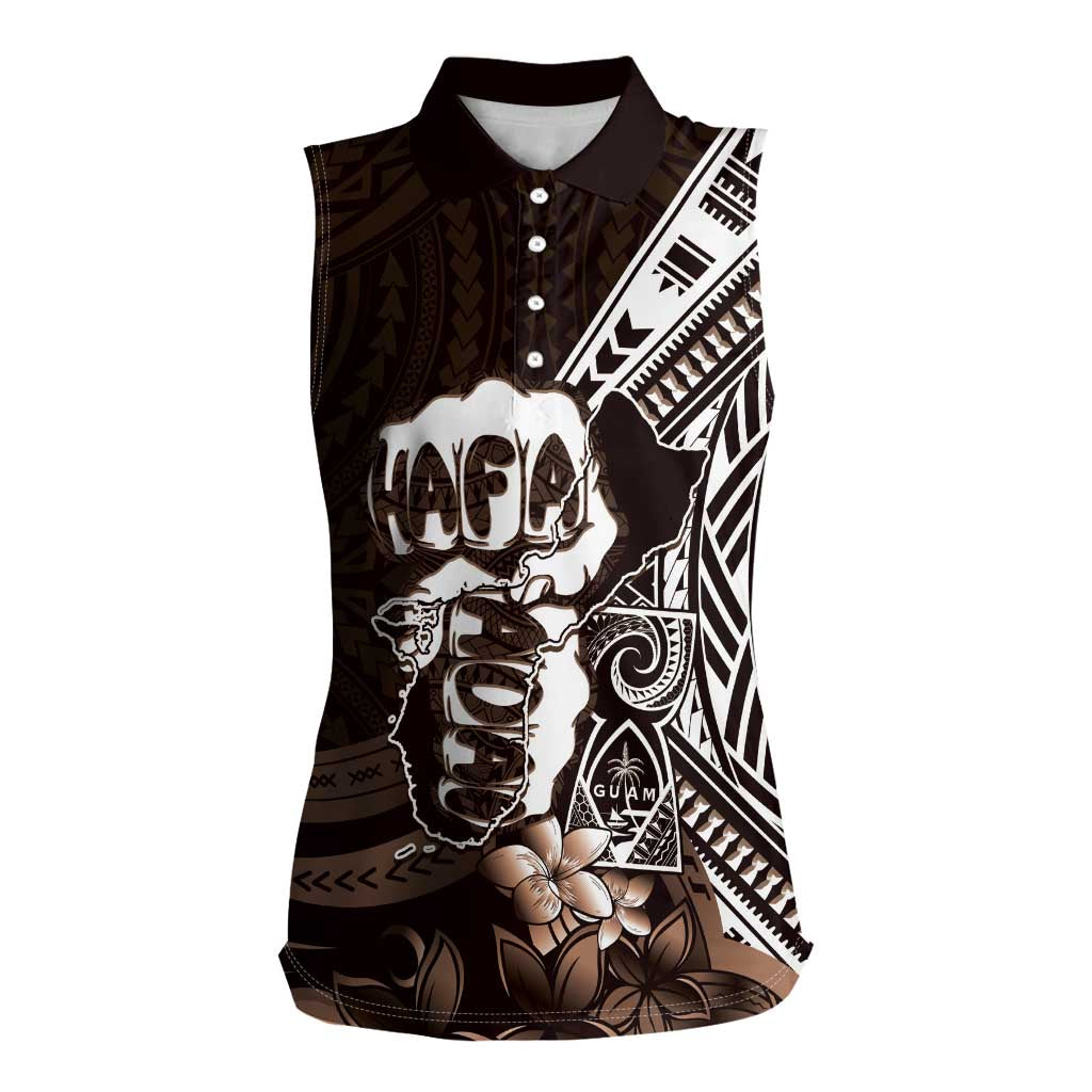 Hafa Adai Guam Discovery Day Women Sleeveless Polo Shirt Chamorro Latte Stone Hand Brown Version